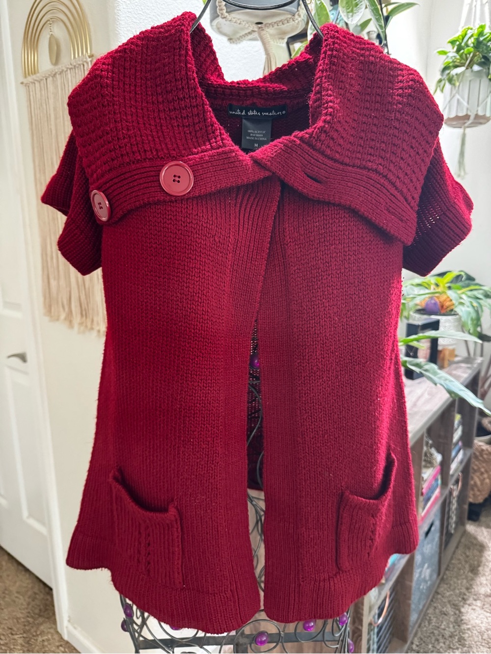 united states sweaters Red Knit Open-Front Cardigan